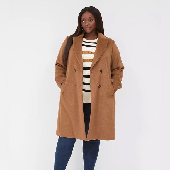 Lane Bryant Jackets & Blazers - Lane Bryant Double-Breasted Faux-Wool Coat Size 18 new tan